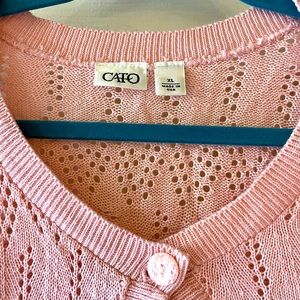 Cato Pink knit, short sleeve cardigan.  Women size X-Large. Open front 1-button.